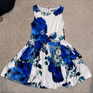 White & Blue Fit and Flare Floral Dress *Excellent Condition*